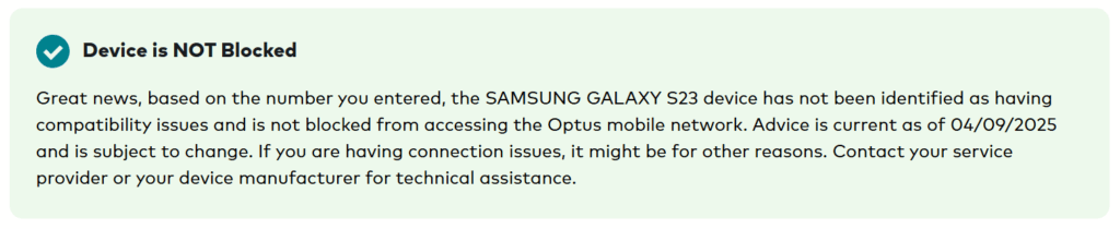 Optus スマホ利用可能チェック